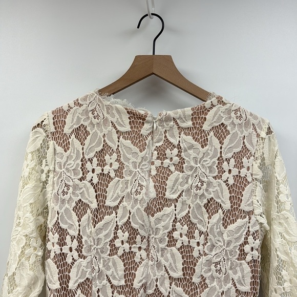 Adrianna Papell Floral Lace Overlay Sheath Mini Dress Formal Cream 14 - Picture 6 of 8